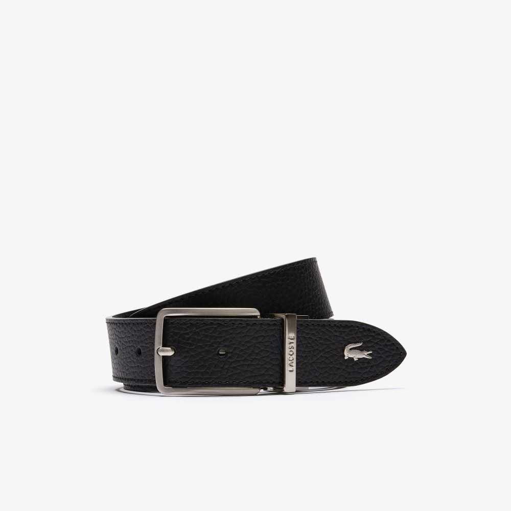 Lacoste Engraved Spännen Grained Läder Belt Svarta | WBOCG-3647