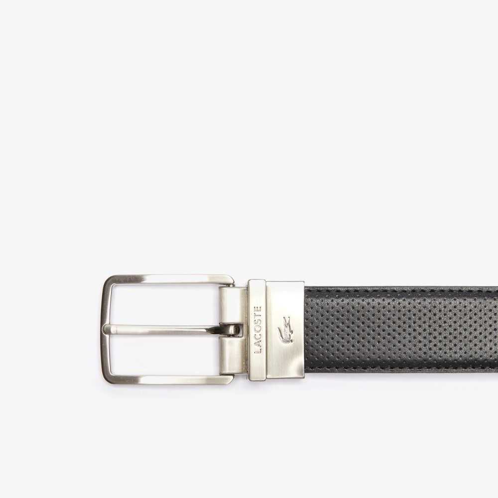 Lacoste Engraved Spännen Reversible Pique Läder Svarta | BZFSE-2436