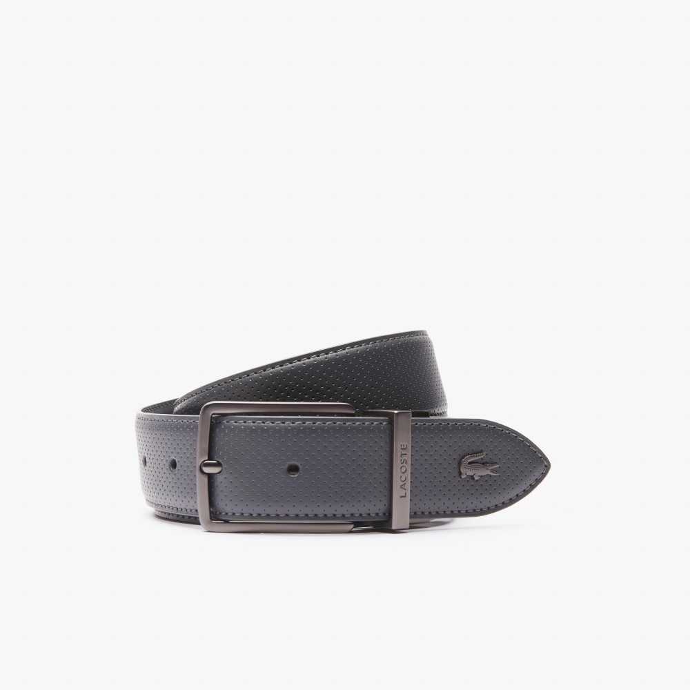 Lacoste Engraved Spännen Reversible Pique Läder Mörkgrå | ICJSE-3798