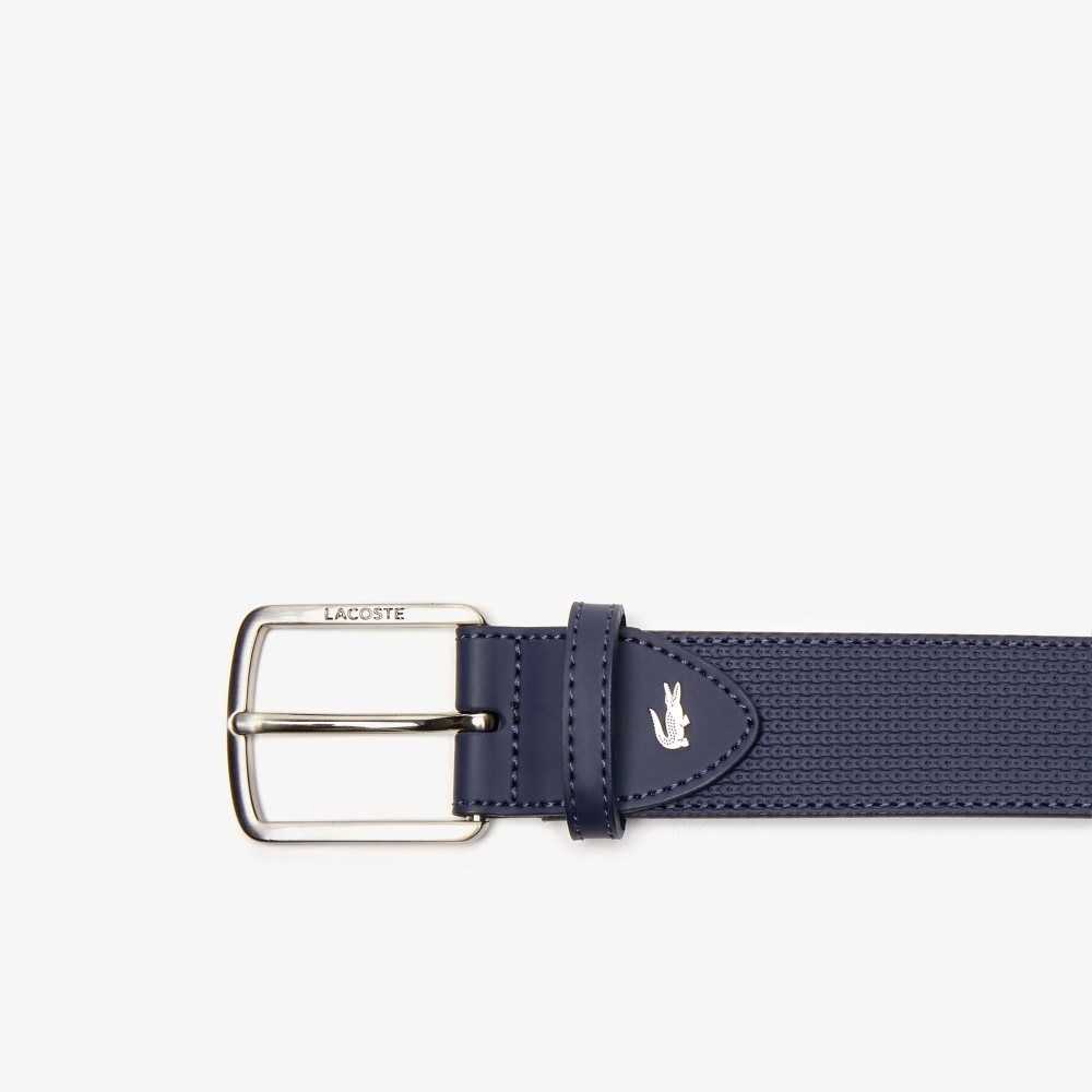 Lacoste Engraved Spännen Texturised Läder Belt Marinblå | FKMRE-8043