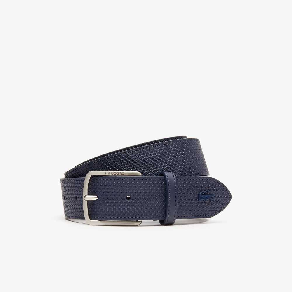 Lacoste Engraved Spännen Texturised Läder Belt Marinblå | FKMRE-8043