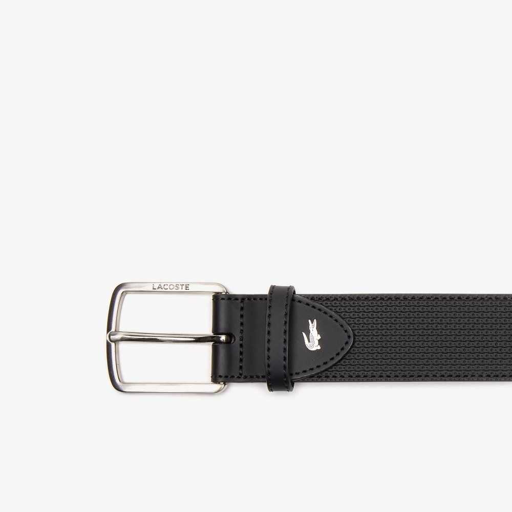 Lacoste Engraved Spännen Texturised Läder Belt Svarta | POJHY-8205