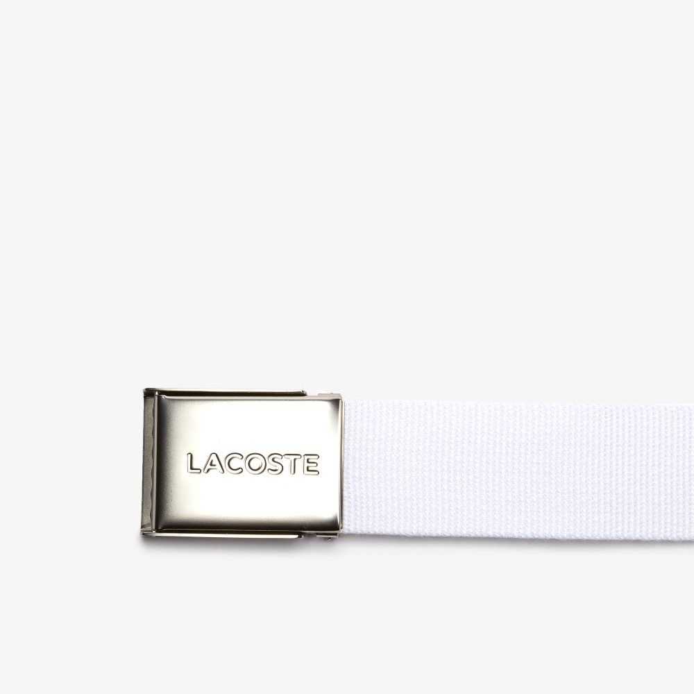 Lacoste Engraved Spännen Woven Fabric Belt Vita | ZOLQP-9840