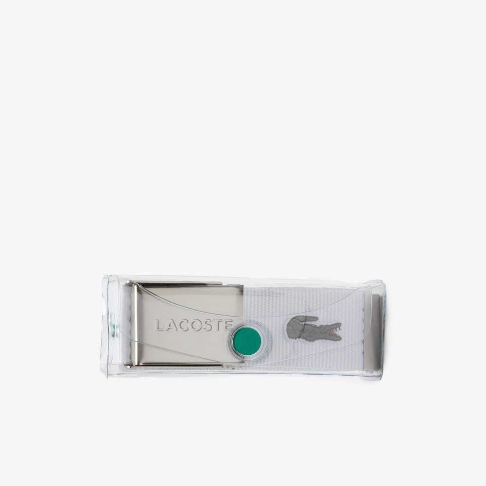 Lacoste Engraved Spännen Woven Fabric Belt Vita | ZOLQP-9840