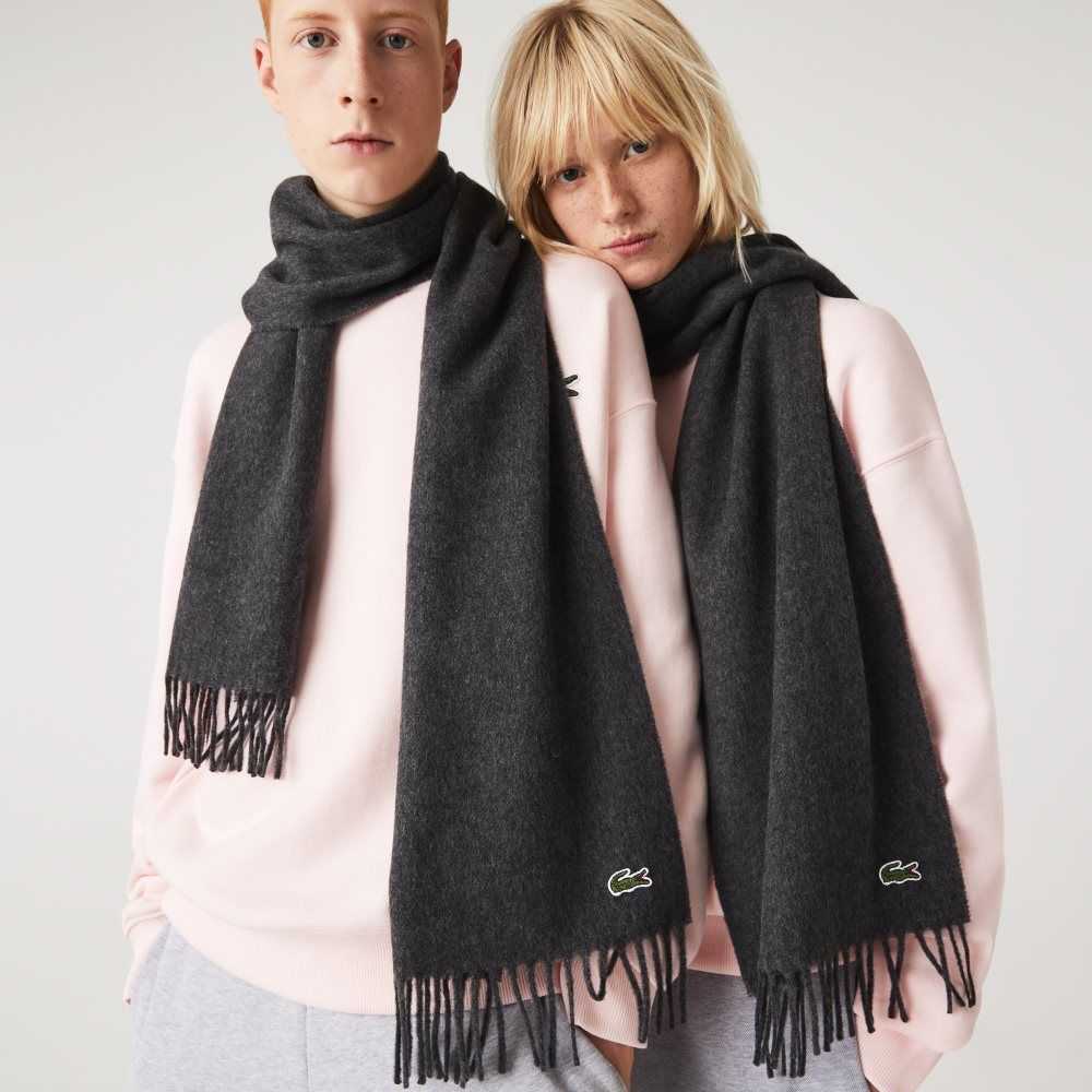 Lacoste Felt Ull And Cashmere Scarf Set Grå | MXDFH-4081