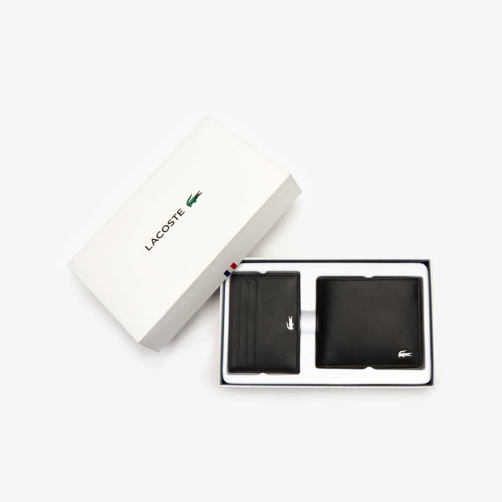 Lacoste Fitzgerald Läder Wallet And Card Holder Set Svarta | CEZFR-2671