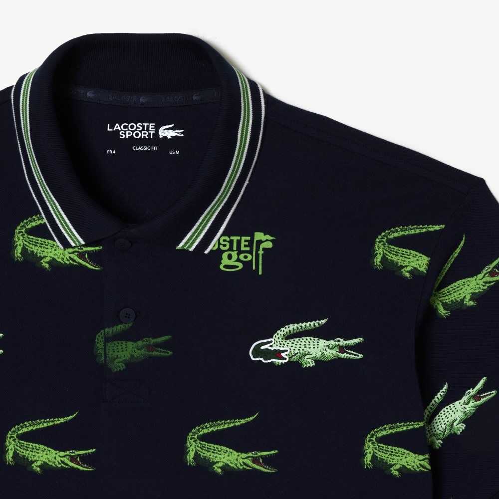 Lacoste Golf Crocodile Print Marinblå Blå Vita Gröna | GTCEA-1276