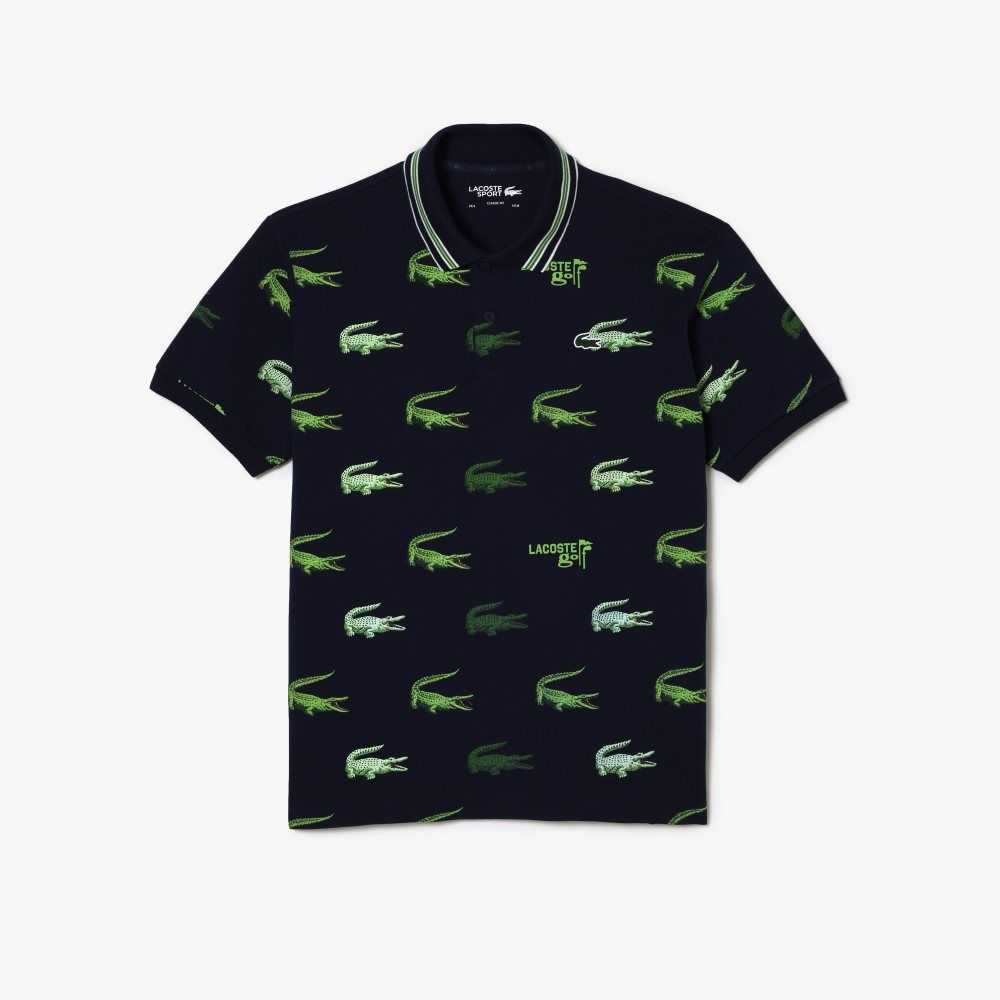 Lacoste Golf Crocodile Print Marinblå Blå Vita Gröna | GTCEA-1276