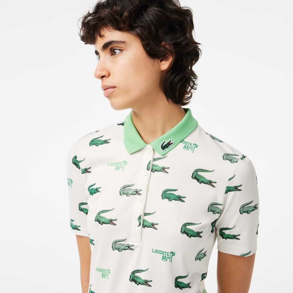 Lacoste Golf Crocodile Print Vita Gröna | SLUEO-8240