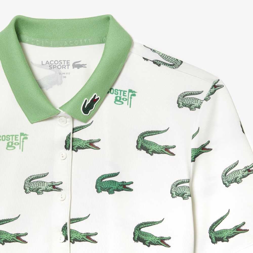 Lacoste Golf Crocodile Print Vita Gröna | SLUEO-8240