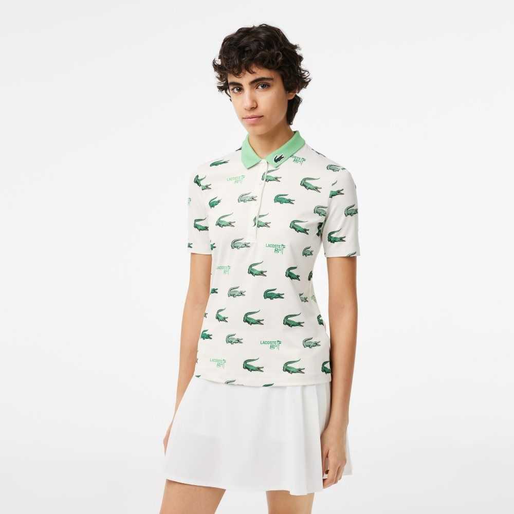 Lacoste Golf Crocodile Print Vita Gröna | SLUEO-8240