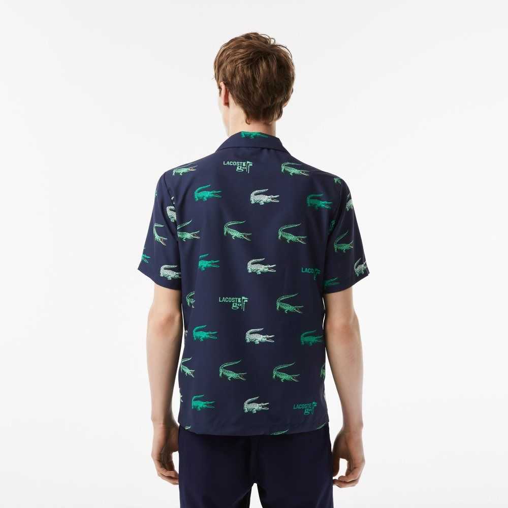 Lacoste Golf Printed Korta-Sleeve Marinblå Blå | VPEJZ-1706