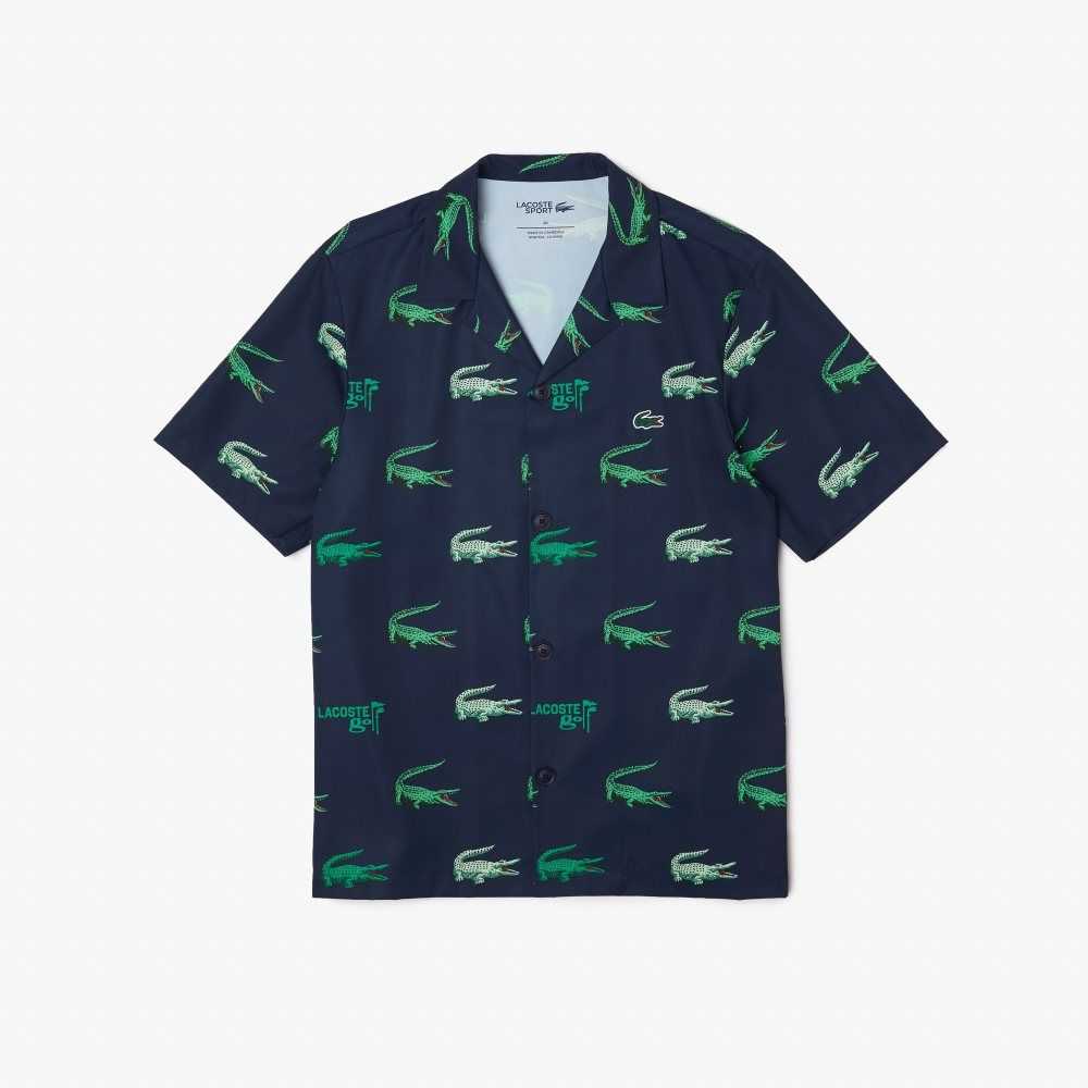 Lacoste Golf Printed Korta-Sleeve Marinblå Blå | VPEJZ-1706