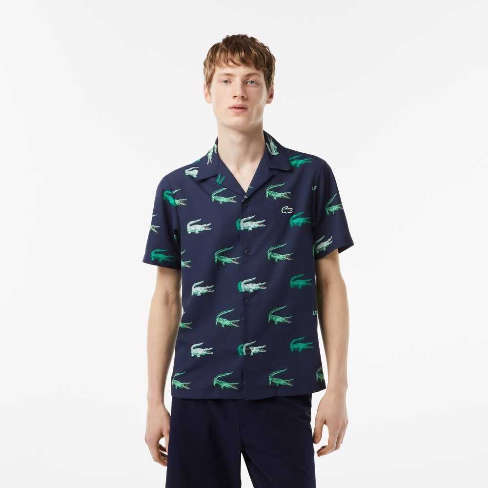 Lacoste Golf Printed Korta-Sleeve Marinblå Blå | VPEJZ-1706