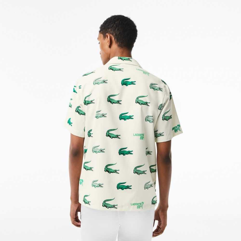 Lacoste Golf Printed Korta-Sleeve Vita | YJMNS-7368