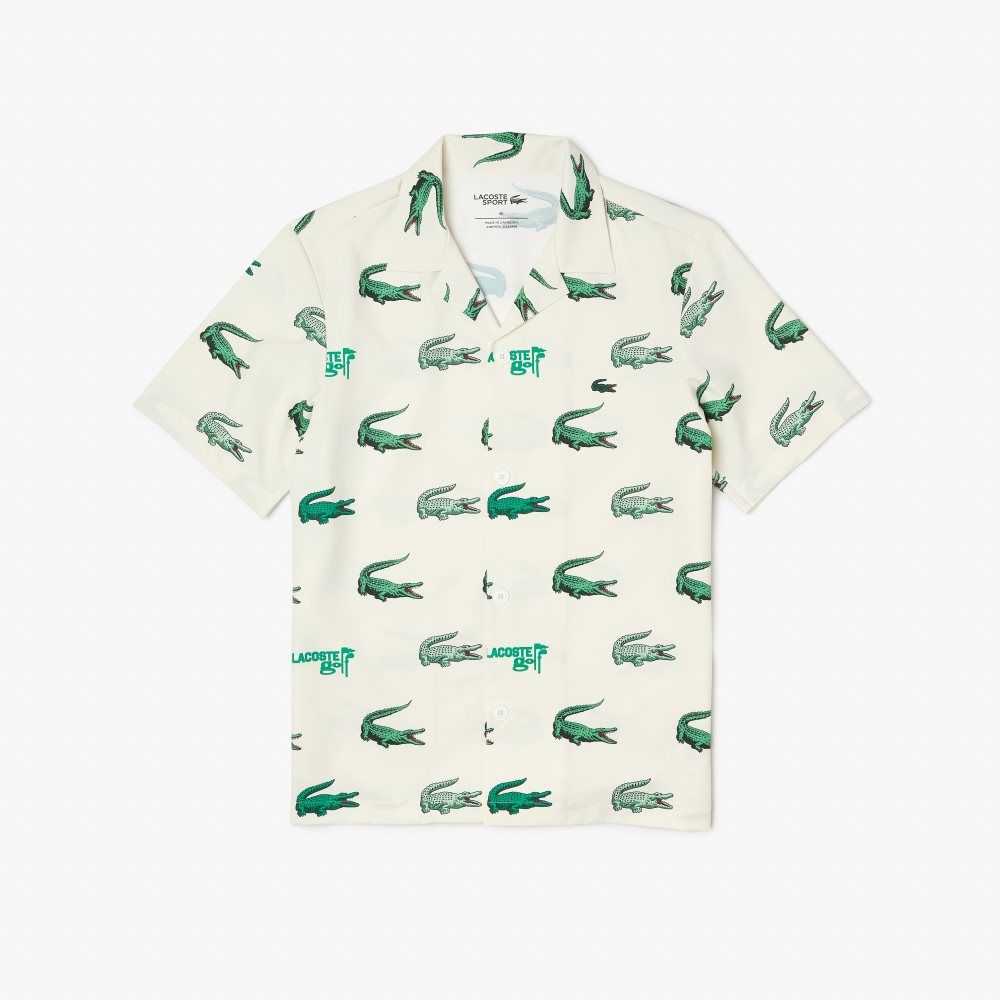 Lacoste Golf Printed Korta-Sleeve Vita | YJMNS-7368