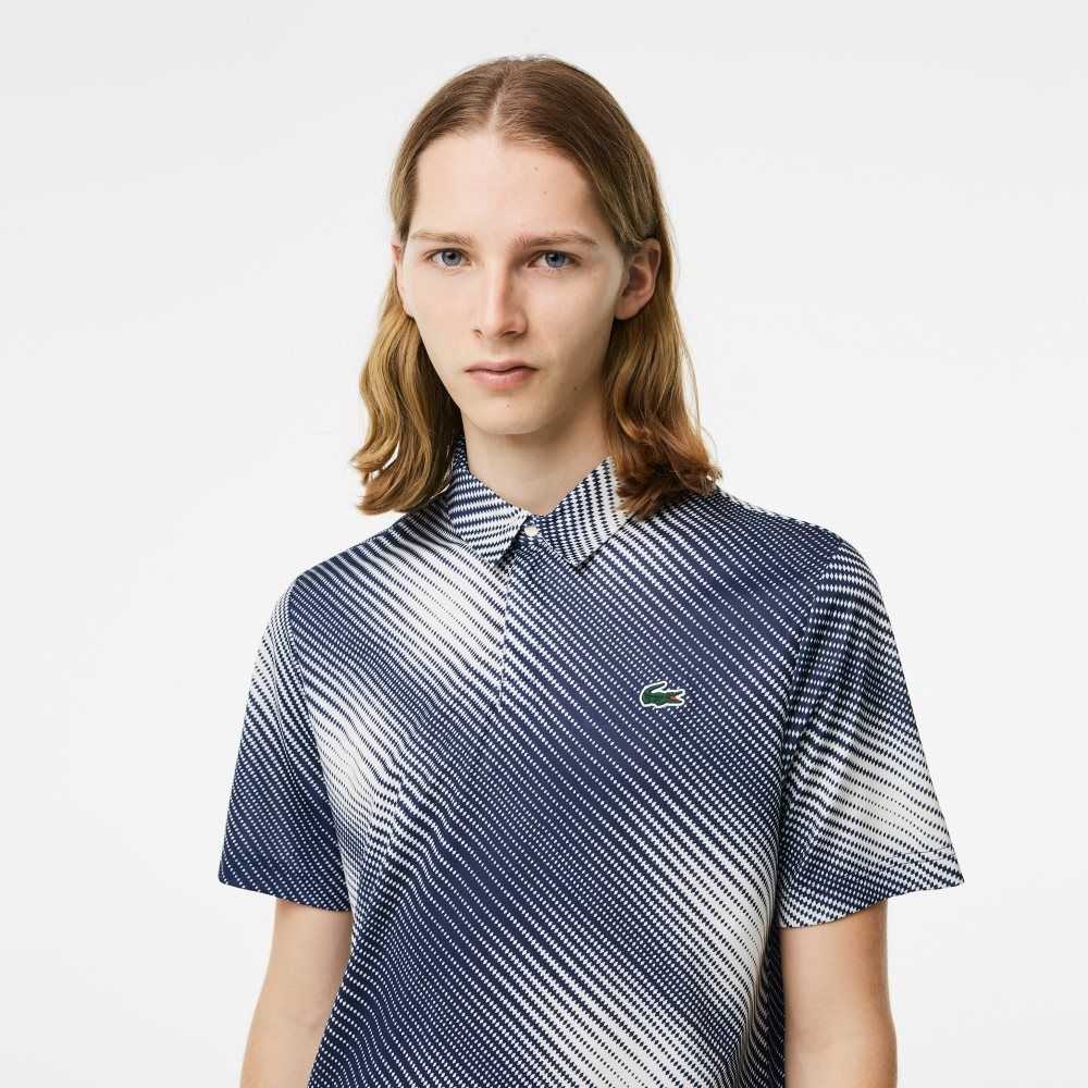 Lacoste Golf Printed Recycled Polyester Vita Marinblå Blå | YXRIP-0764