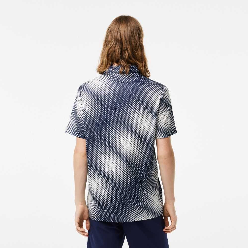 Lacoste Golf Printed Recycled Polyester Vita Marinblå Blå | YXRIP-0764