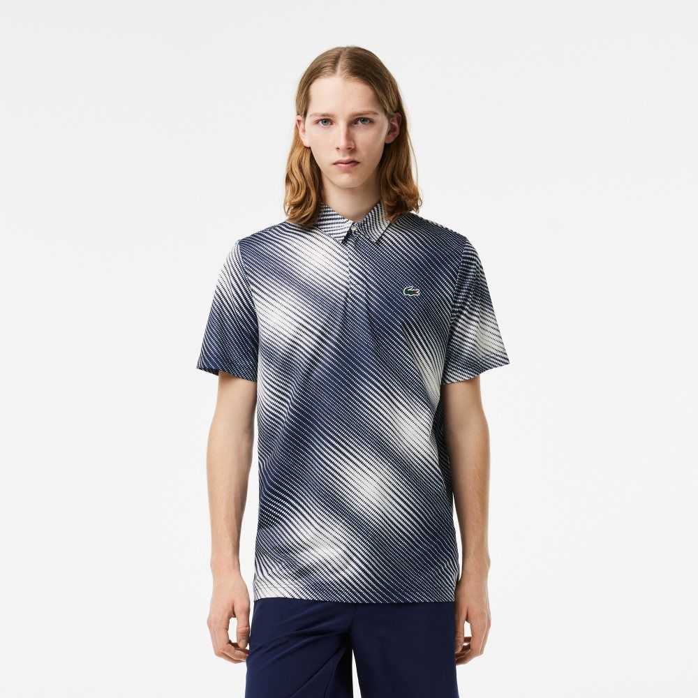 Lacoste Golf Printed Recycled Polyester Vita Marinblå Blå | YXRIP-0764