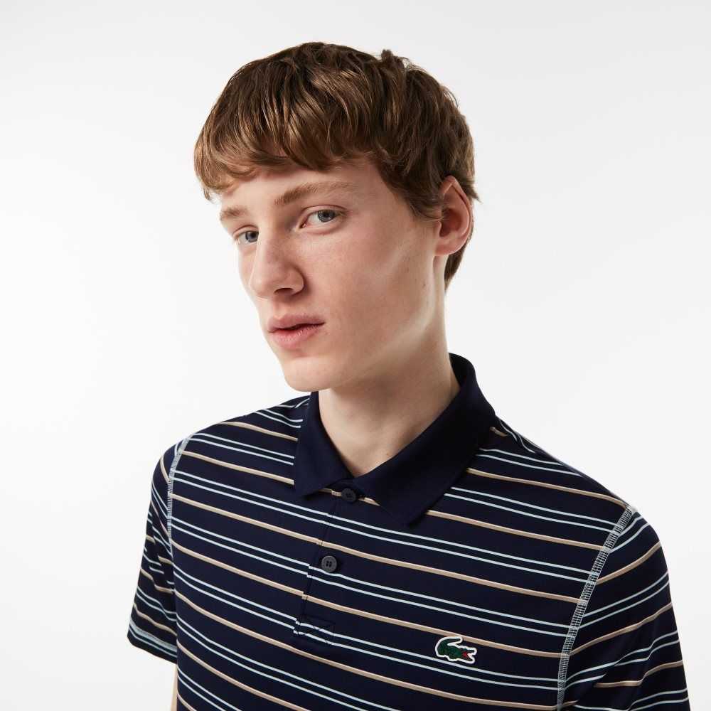 Lacoste Golf Recycled Polyester Stripe Marinblå Blå Ljusgröna Vita Beige | IGJKC-4063