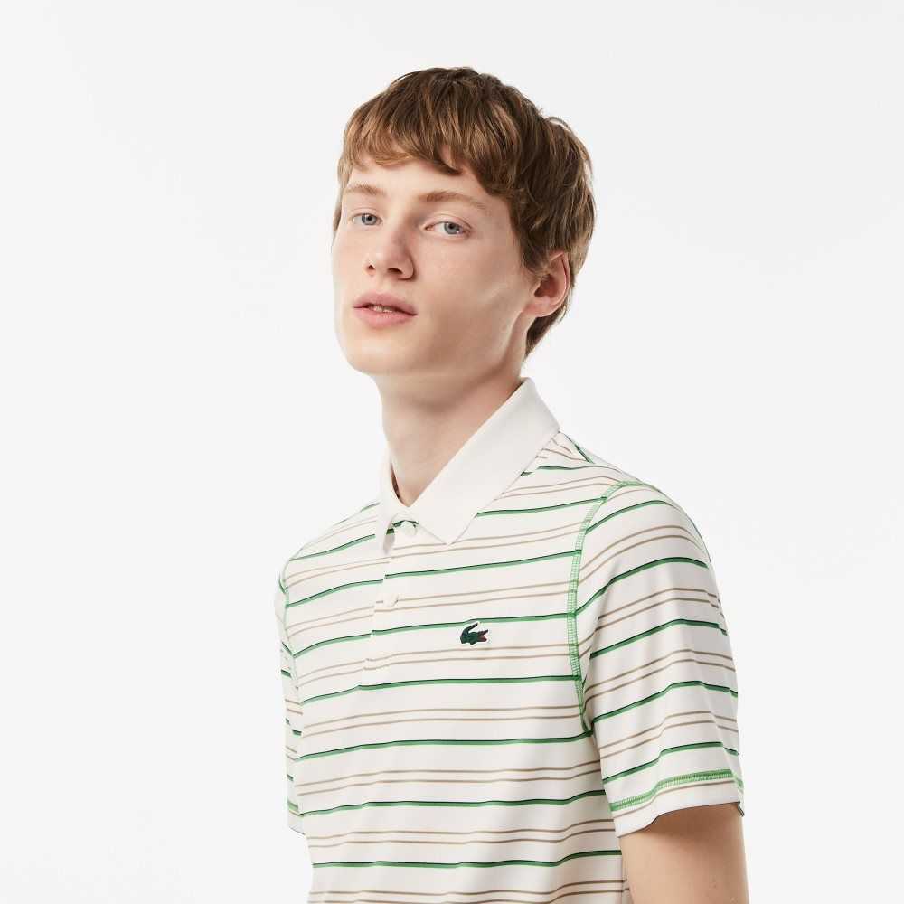 Lacoste Golf Recycled Polyester Stripe Vita Beige Marinblå Blå Gröna | JPLSC-9578