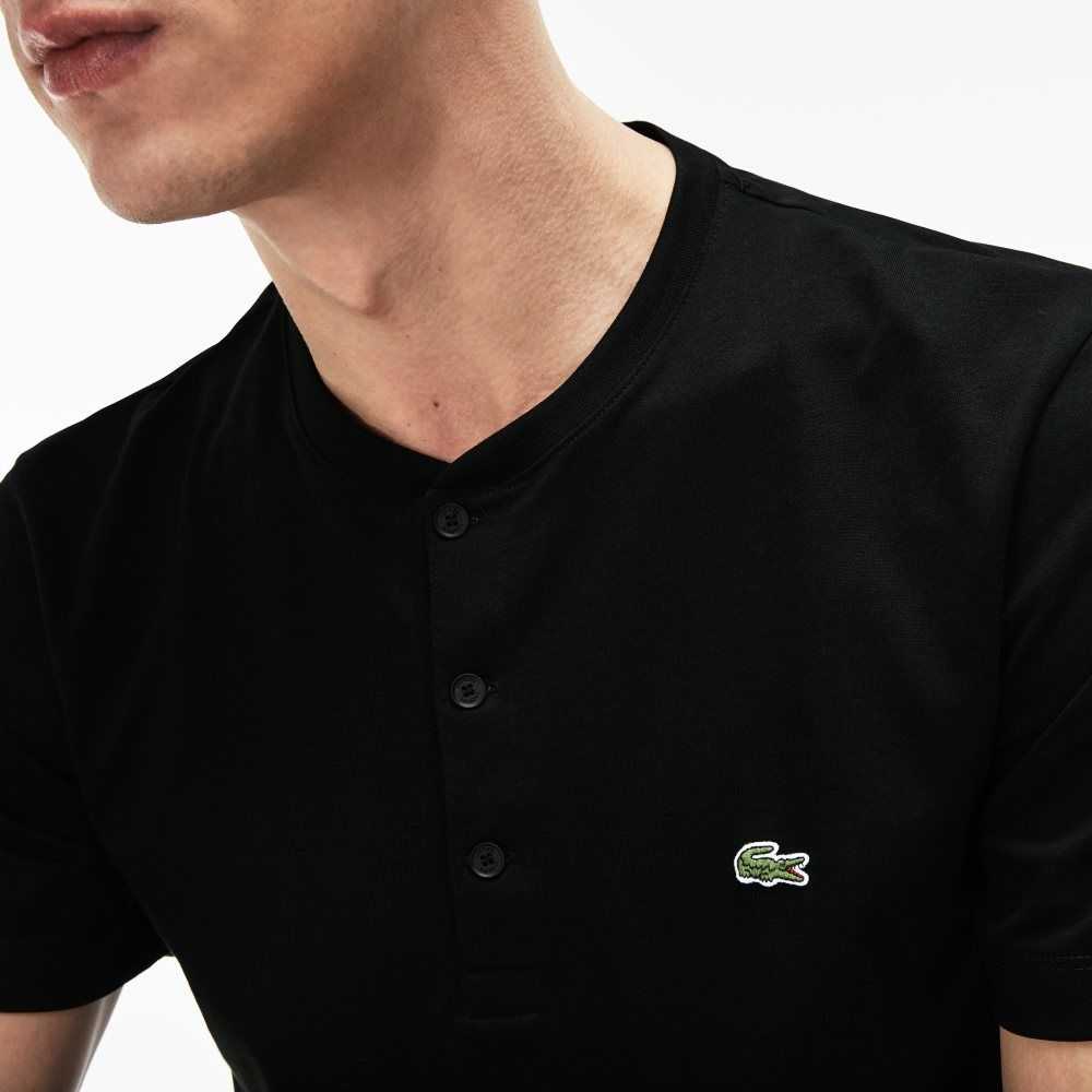 Lacoste Henley Neck Pima Bomull Jersey Svarta | KFQZR-3091