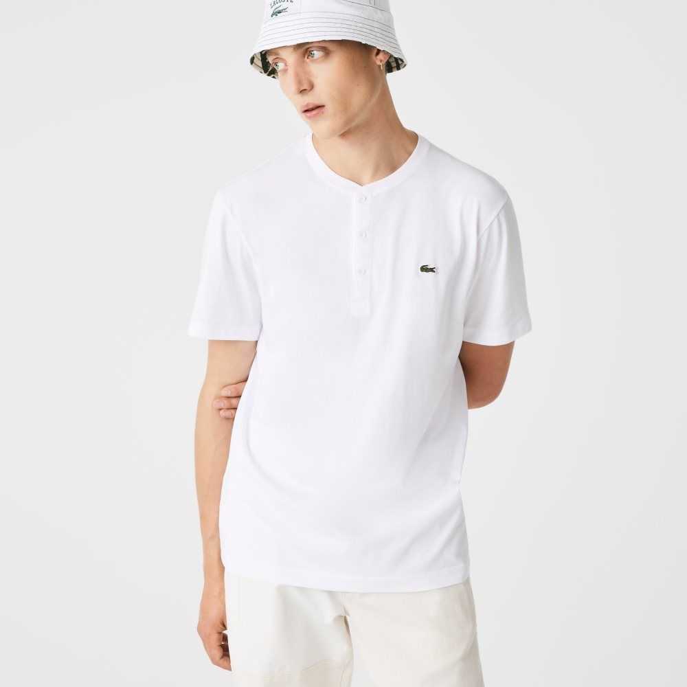 Lacoste Henley Neck Pima Bomull Jersey Vita | POZAI-6794