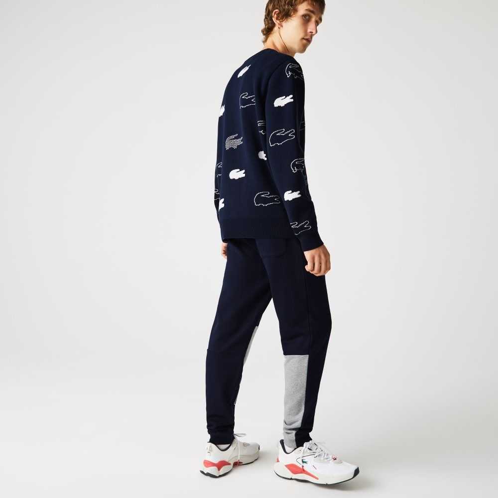 Lacoste Heritage Destructured Branding Bomull Fleece Jogging Marinblå Blå | RTZQB-0873