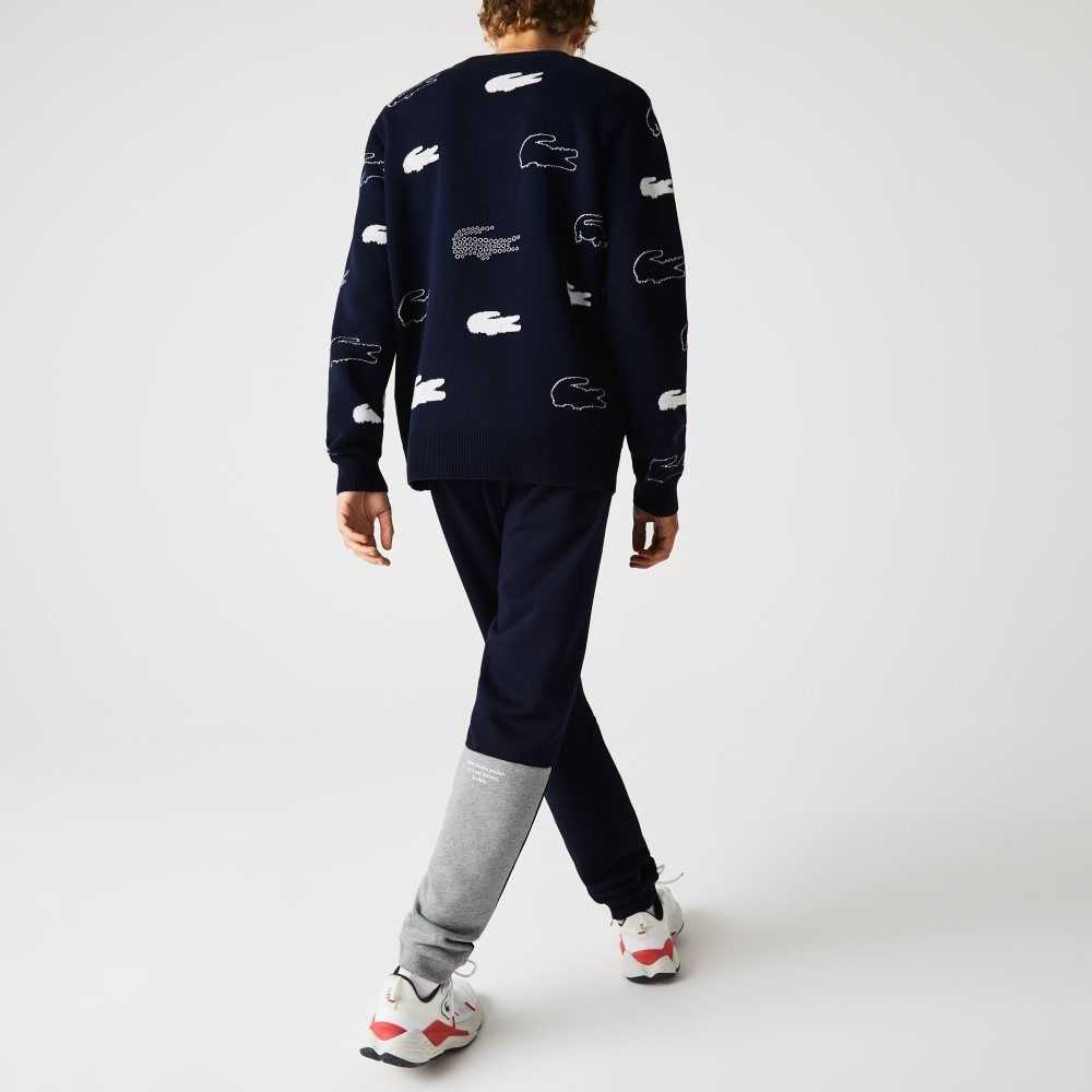 Lacoste Heritage Destructured Branding Bomull Fleece Jogging Marinblå Blå | RTZQB-0873