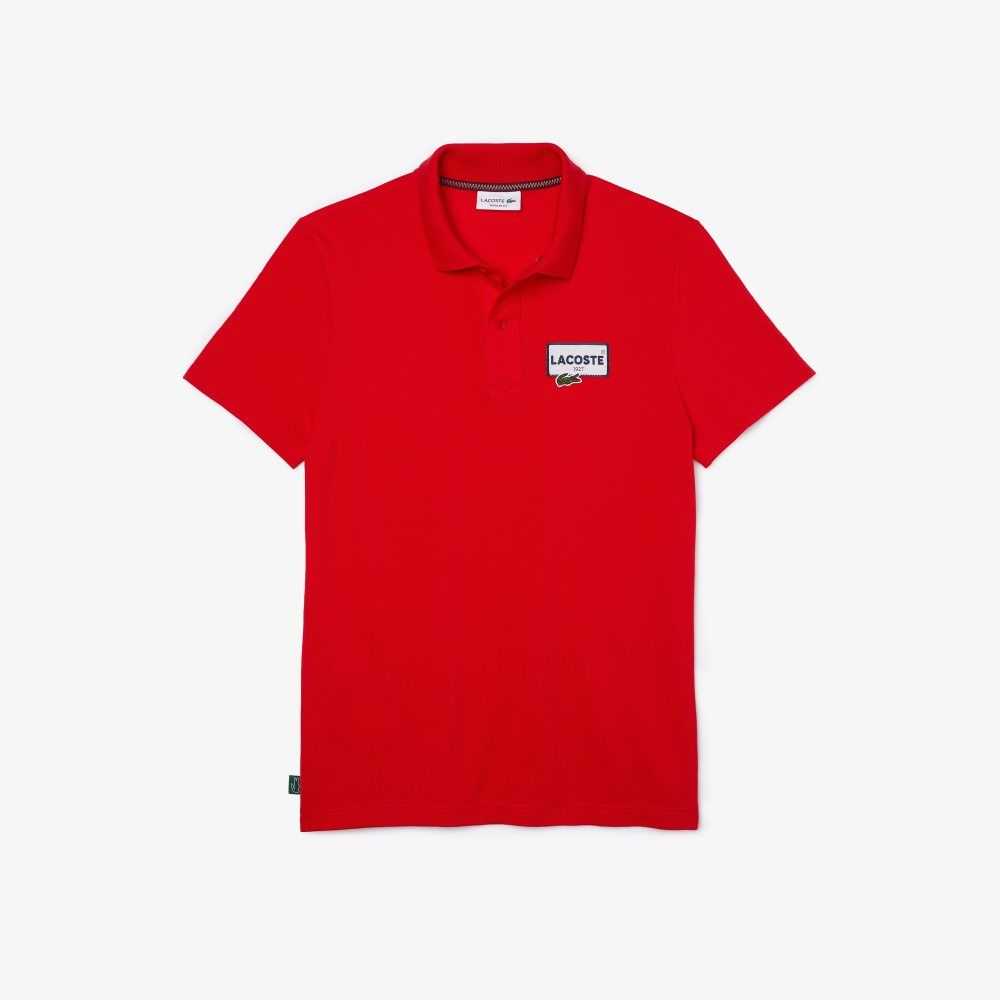 Lacoste Heritage Regular Fit Badge Bomull Pique Röda | GTAFP-6374