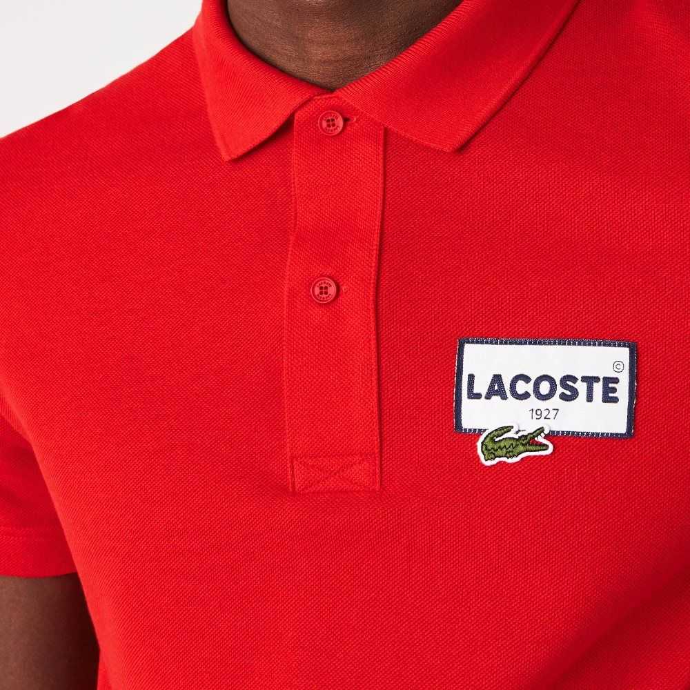 Lacoste Heritage Regular Fit Badge Bomull Pique Röda | GTAFP-6374