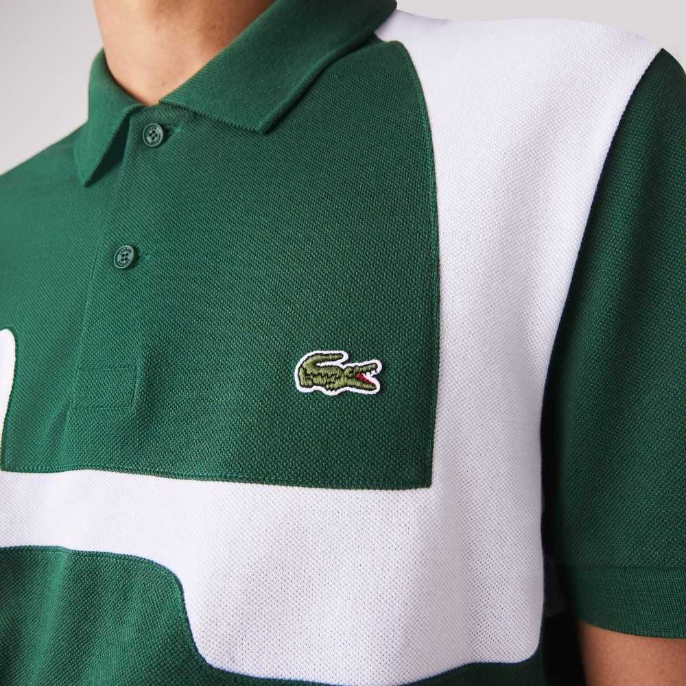 Lacoste Heritage Regular Fit Print Bomull Pique Gröna Vita | OKUNJ-9518