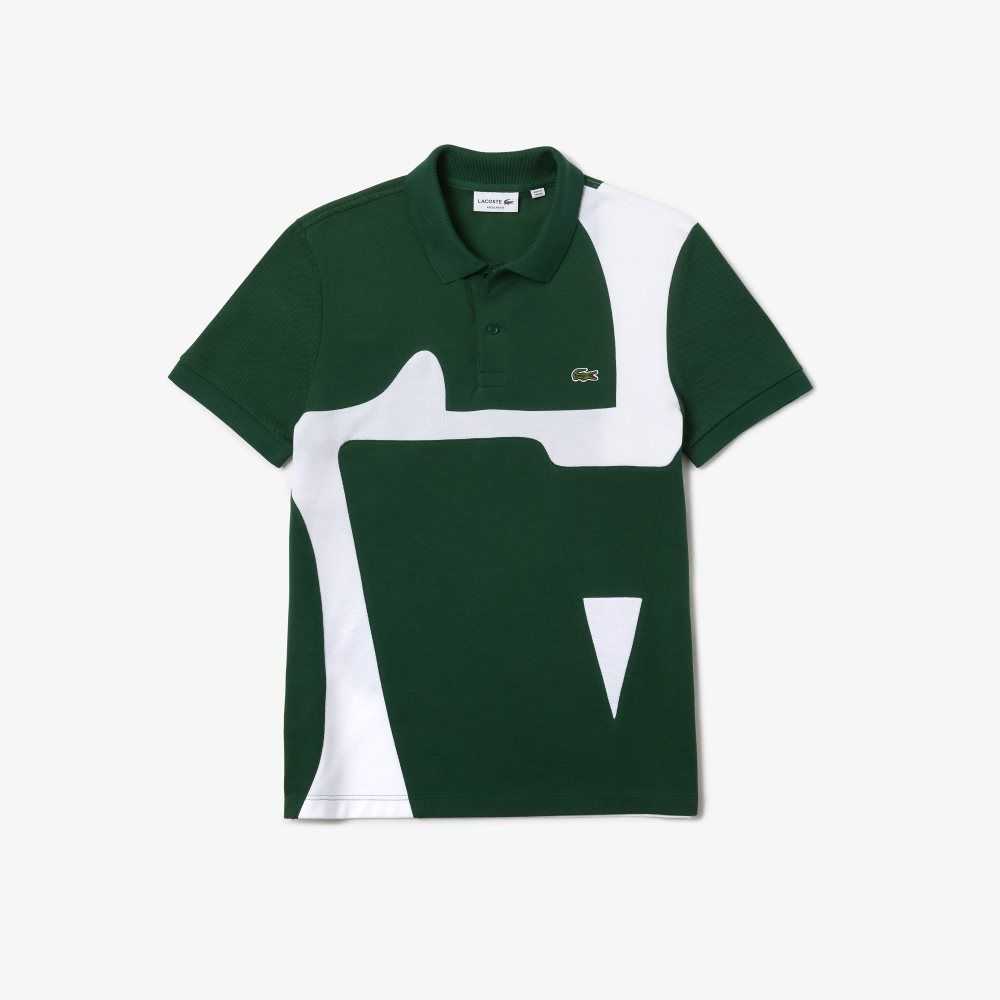 Lacoste Heritage Regular Fit Print Bomull Pique Gröna Vita | OKUNJ-9518