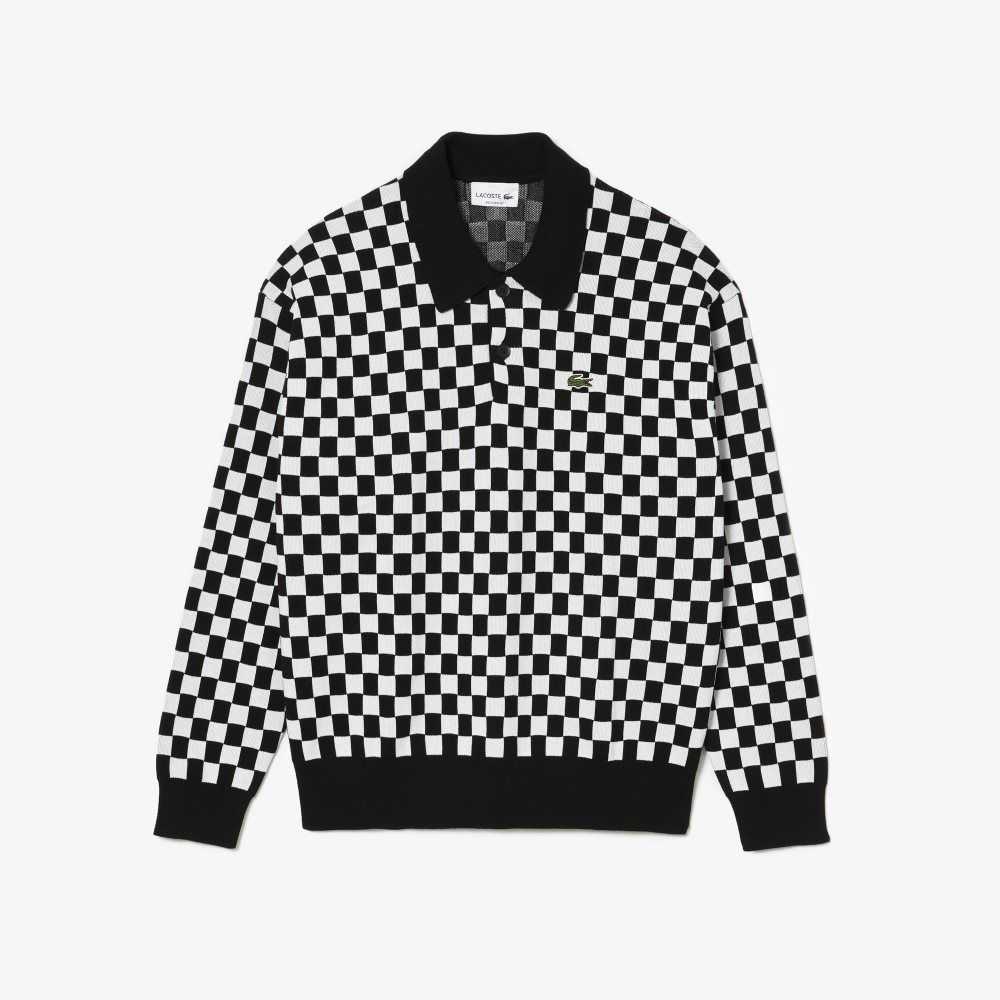 Lacoste Heritage Relaxed Fit Checkerboard Svarta Vita | XHUZC-8617