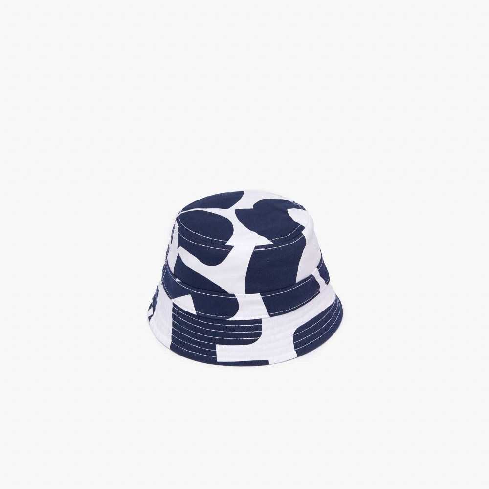 Lacoste Heritage Reversible Print Or Solid Bomull Bucket Marinblå Blå Vita | HYAPX-4857