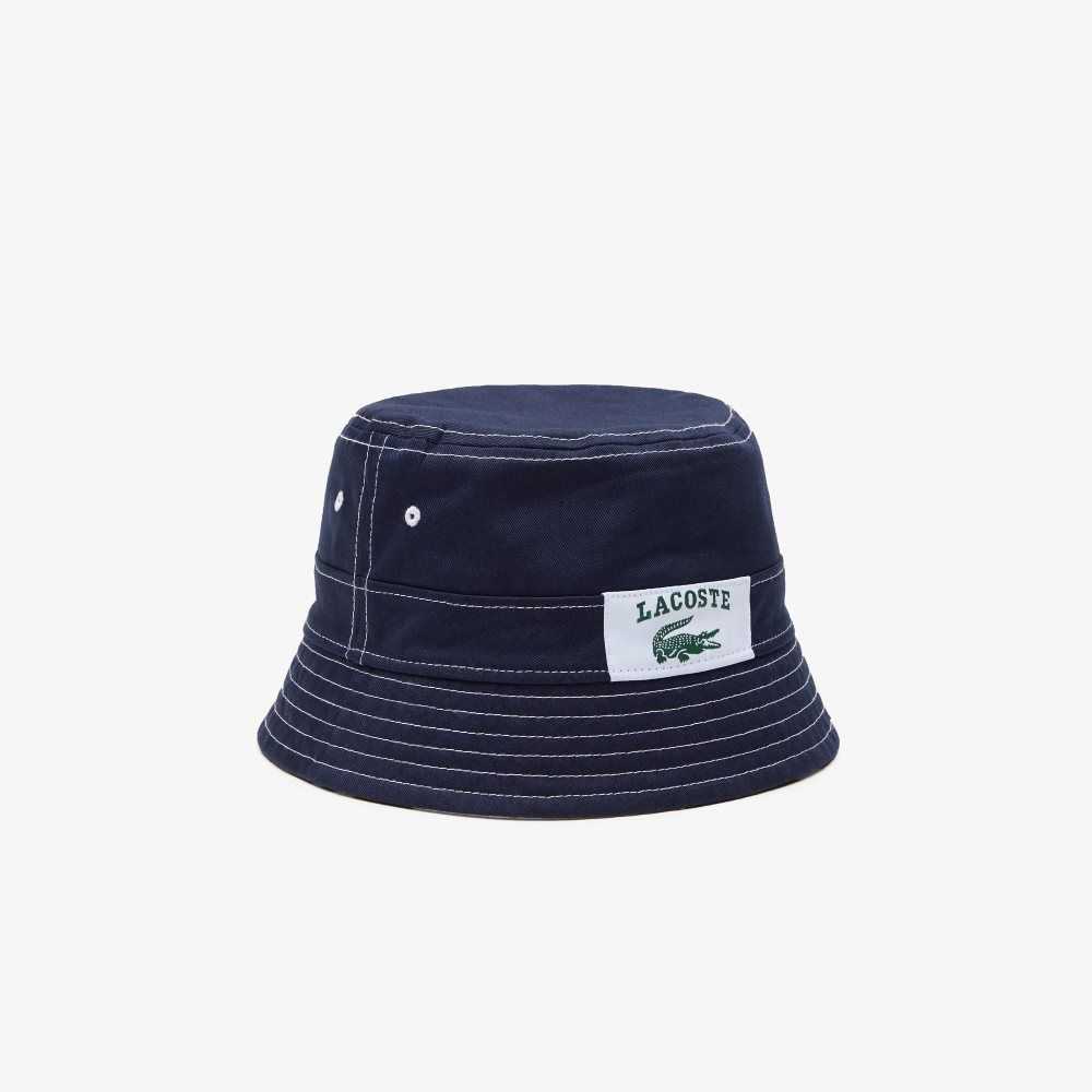 Lacoste Heritage Reversible Print Or Solid Bomull Bucket Marinblå Blå Vita | HYAPX-4857