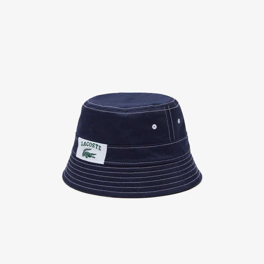 Lacoste Heritage Reversible Print Or Solid Bomull Bucket Marinblå Blå Vita | HYAPX-4857