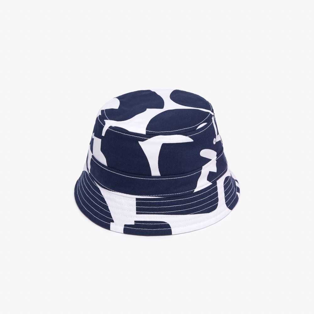 Lacoste Heritage Reversible Print Or Solid Bomull Bucket Marinblå Blå Vita | HYAPX-4857