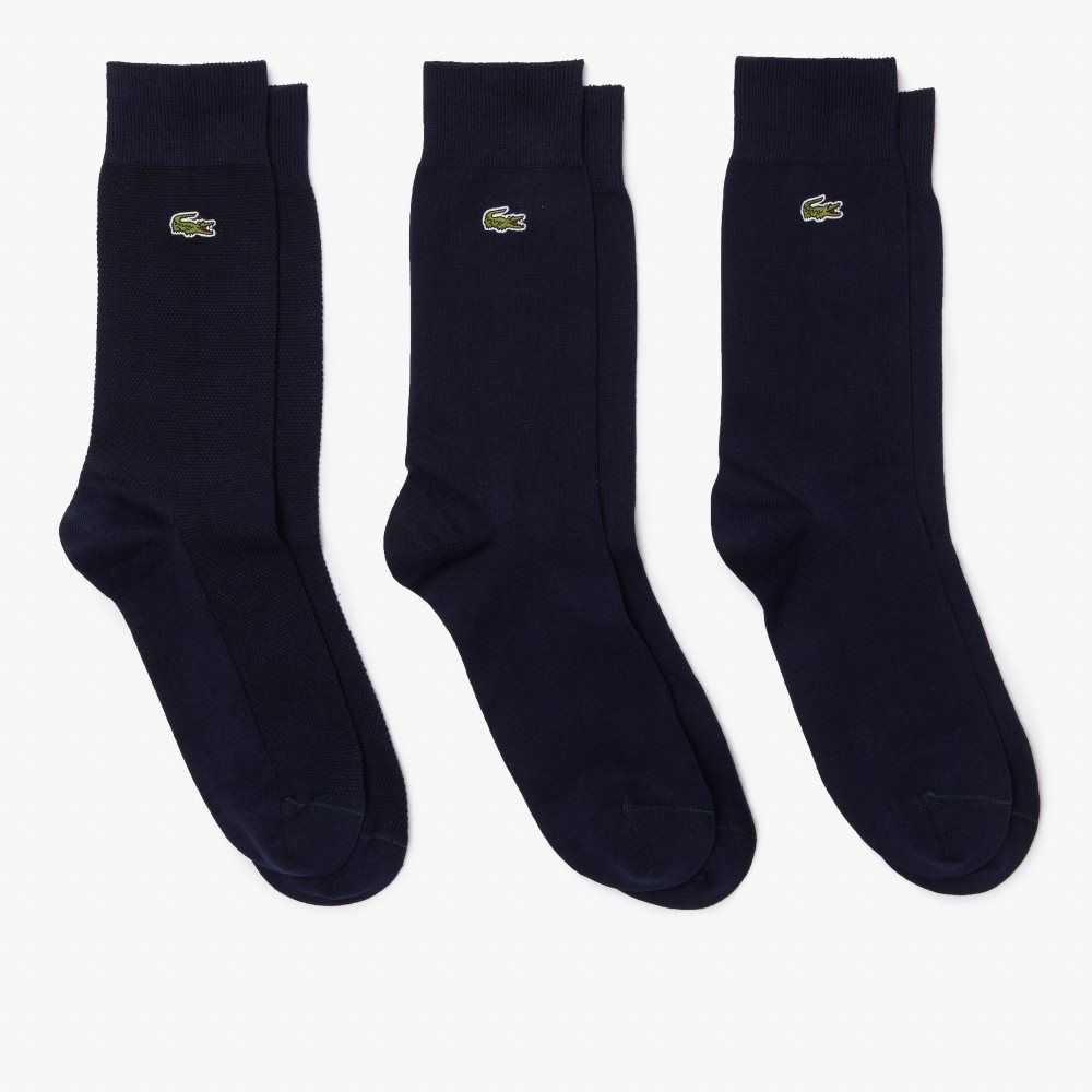 Lacoste High-Cut Bomull Pique 3-Pack Marinblå Blå | PMNCZ-8726