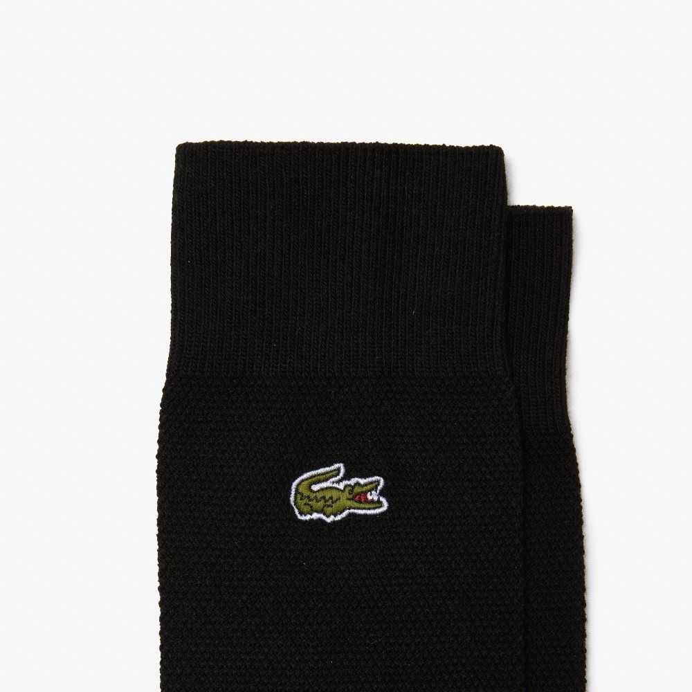 Lacoste High-Cut Bomull Pique 3-Pack Svarta | JOEMU-5690