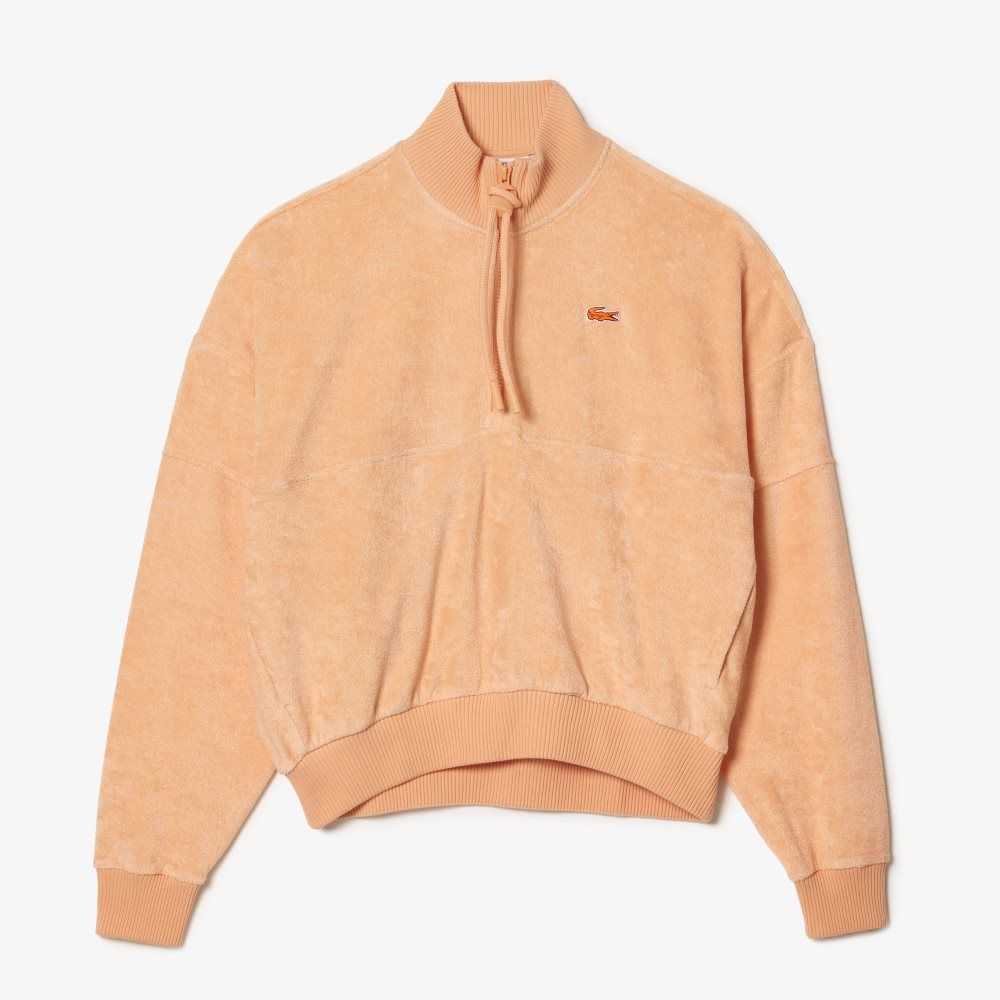 Lacoste High-Neck Terry Cloth Half Zip Ljusorange | UAGHW-5321