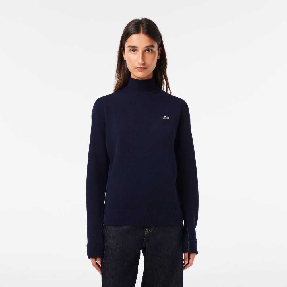 Lacoste High-Neck Ull Marinblå Blå | PSBDT-9543