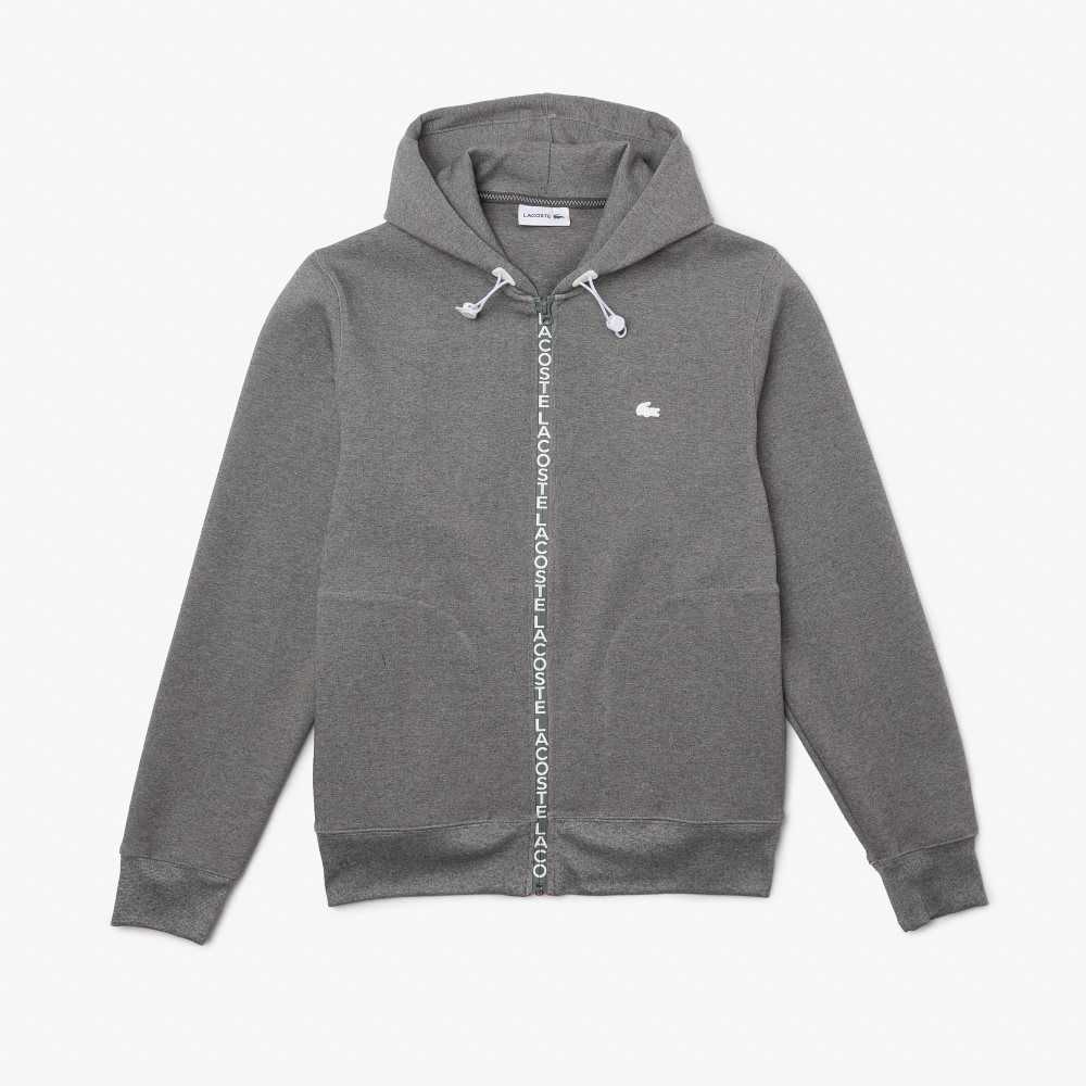 Lacoste Hooded Bomull Blend Lettered Zip Grå | GOWJP-4206