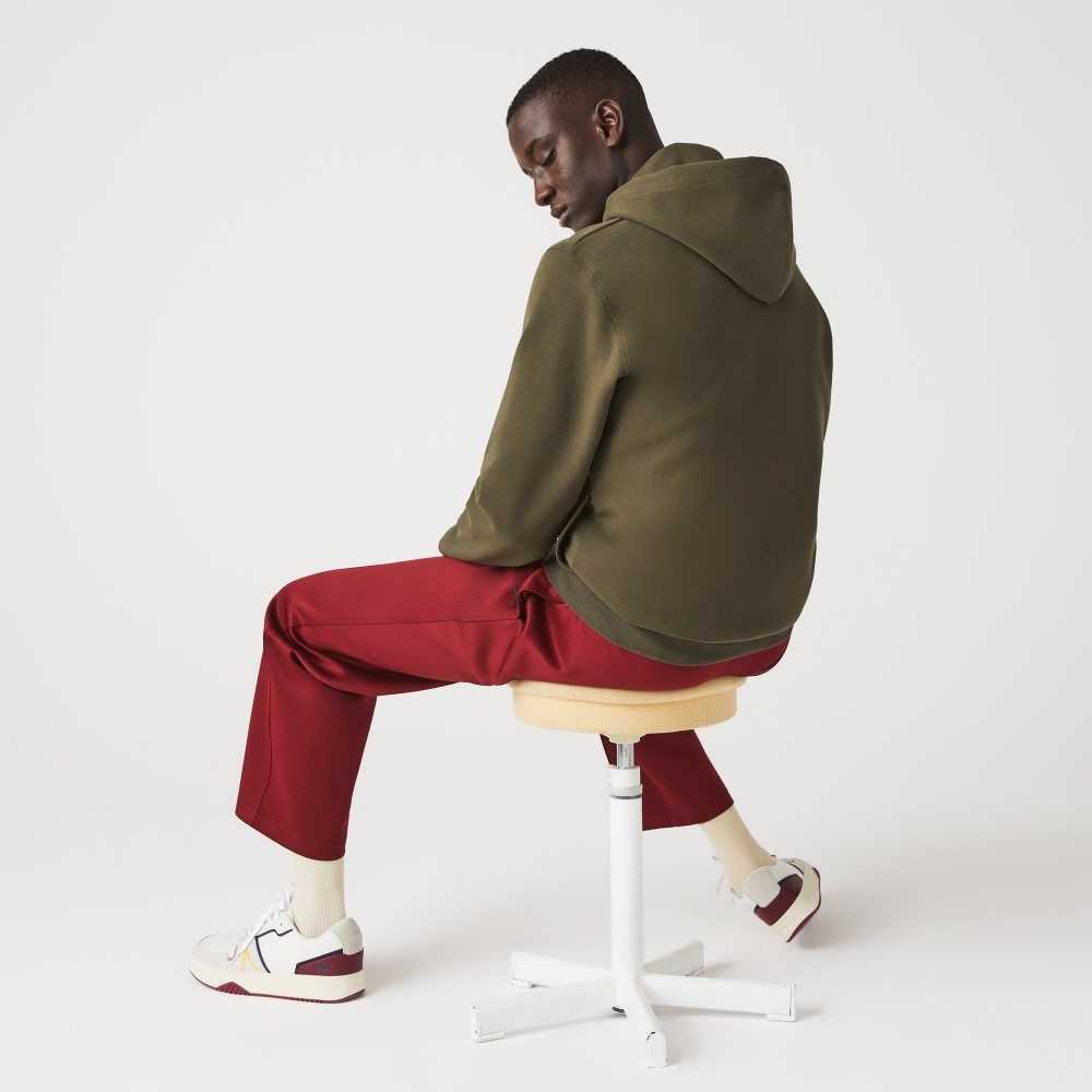 Lacoste Hooded Bomull Blend Lettered Zip Khaki Gröna | KGACF-6091