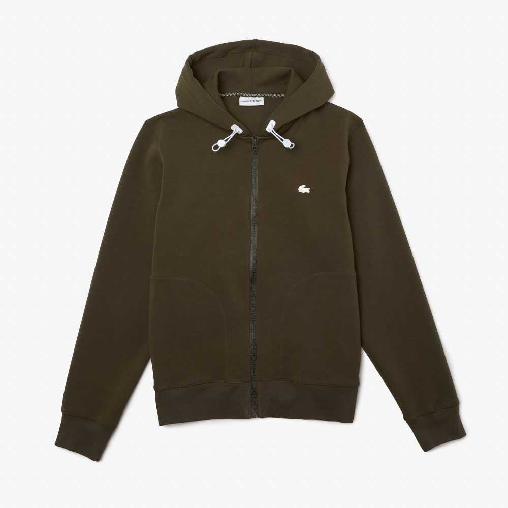 Lacoste Hooded Bomull Blend Lettered Zip Khaki Gröna | KGACF-6091