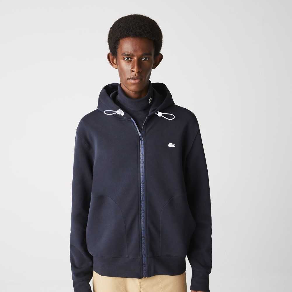 Lacoste Hooded Bomull Blend Lettered Zip Marinblå Blå | ZFRAN-1462