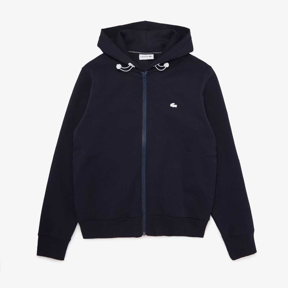 Lacoste Hooded Bomull Blend Lettered Zip Marinblå Blå | ZFRAN-1462