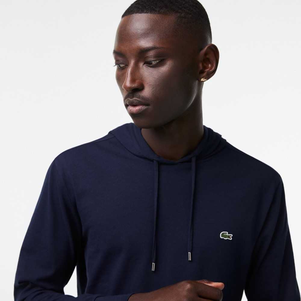 Lacoste Hooded Bomull Jersey Sweatshirt Marinblå Blå | MPAGZ-2031