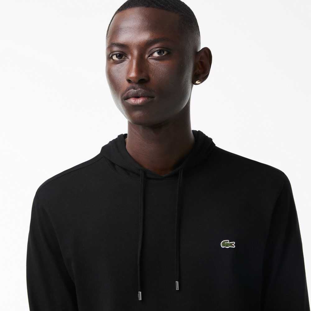 Lacoste Hooded Bomull Jersey Sweatshirt Svarta | WJXFQ-5873