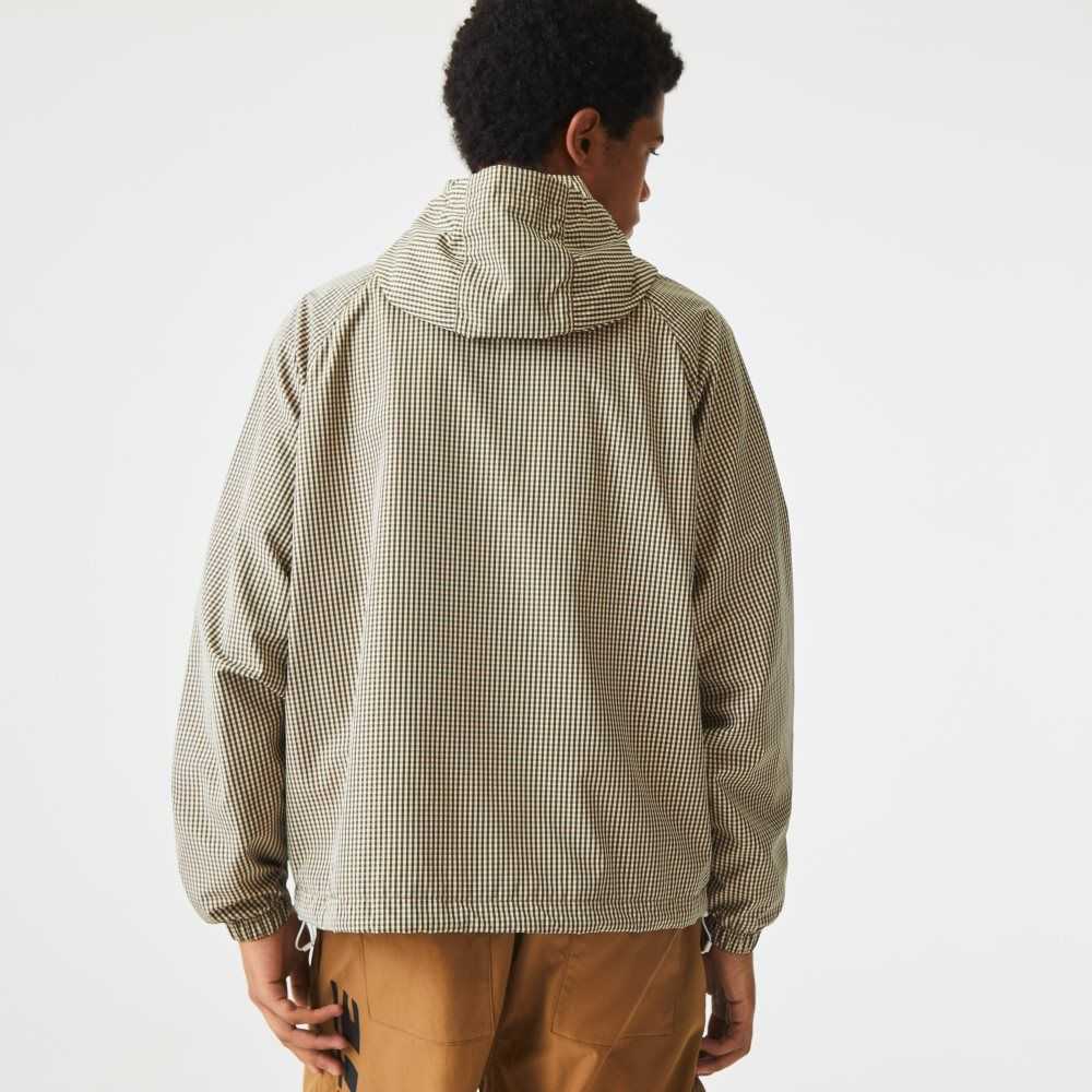 Lacoste Hooded Check Twill Beige Marinblå Blå Vita Khaki Gröna | HSGRE-5420